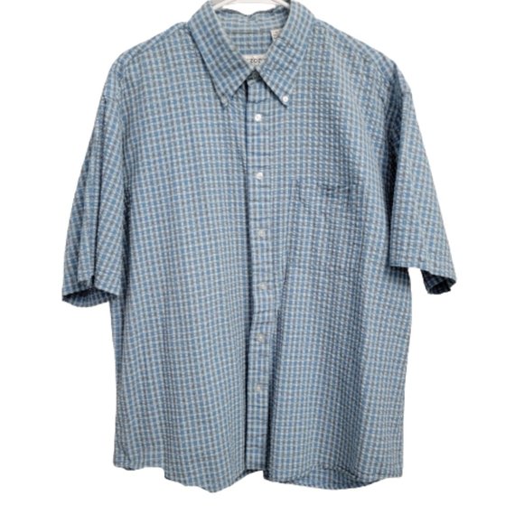 Izod Other - Izod Seersucker Shirt Blue Gingham Check Button Down Short Sleeve And Collar XL